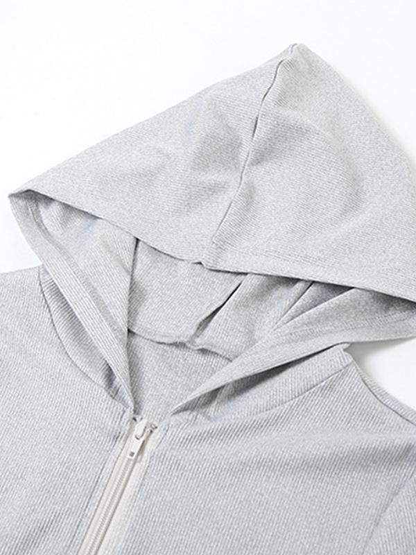 Solid Hooded Zip Up Long Sleeve Maxi Dress Product Image