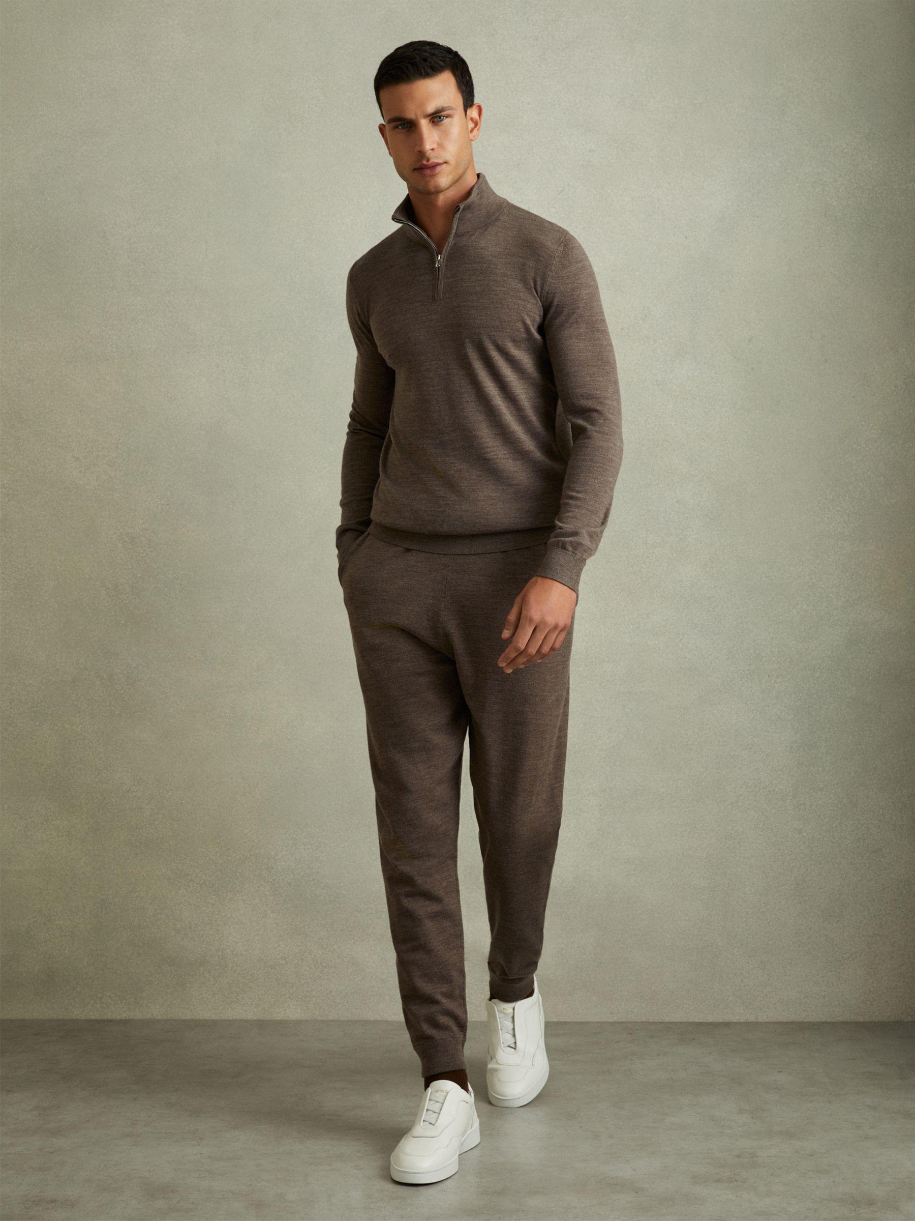 Merino Wool Blend Drawstring Joggers in Dark Brown Melange Product Image