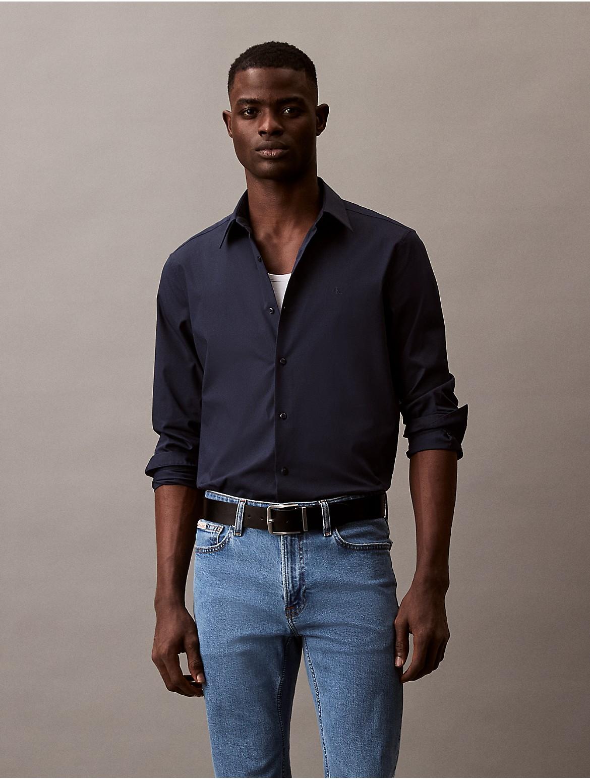 Calvin Klein Mens Classic Stretch Button-Down Shirt - White Product Image