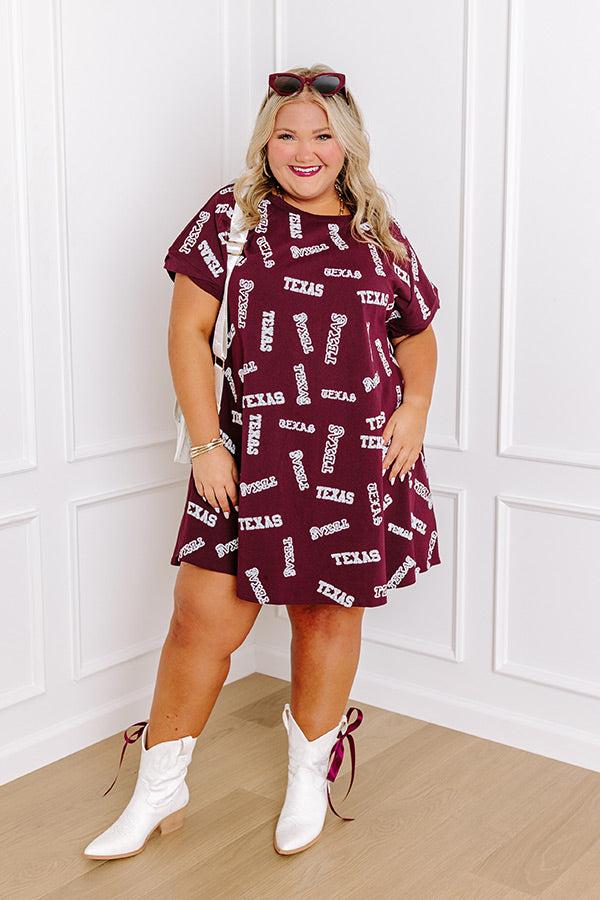 School Spirit Sequin Embroidered Mini Dress in Texas Maroon Curves Product Image