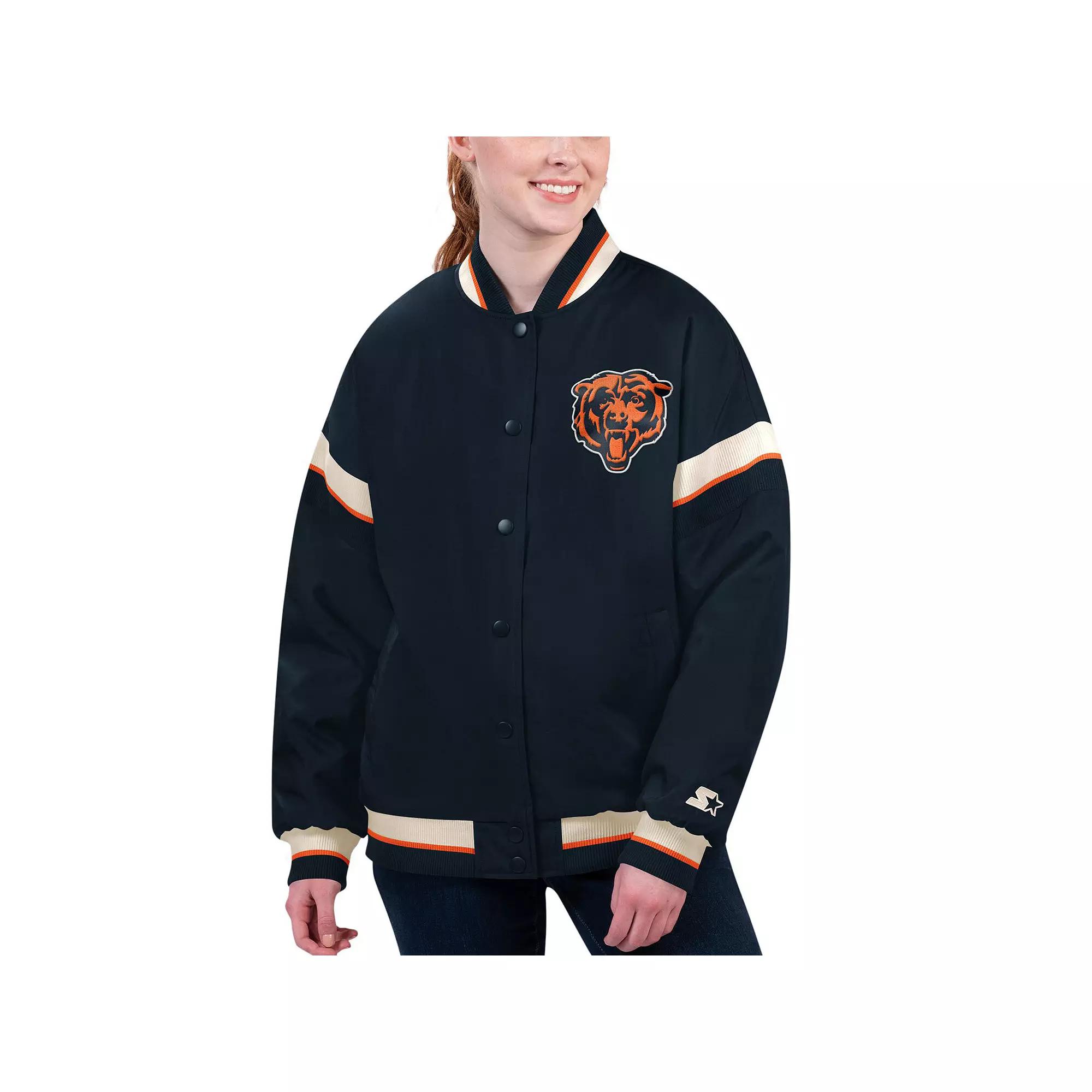 Women's Starter Navy Chicago Bears Tournament Full-Snap Varsity Jacket, Size: 2XL, Blue Product Image