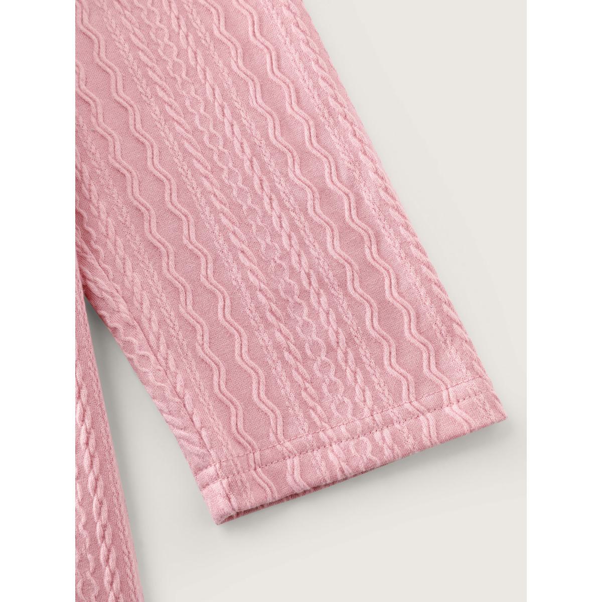 Plus Size Lace Trim Textured Cut-Out T-Shirt Lightpink Women Leisure Woven ribbon&lace trim Round Neck Casual T-shirts BloomChic 18-20/2X Product Image