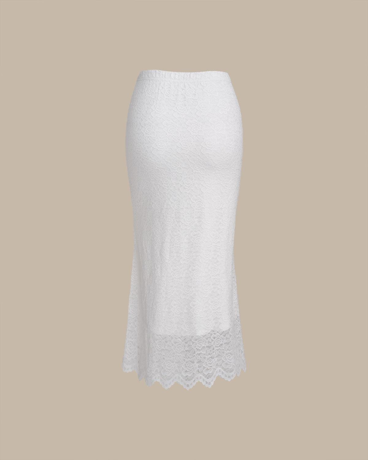 White Natural Waisted Knit Tulip Midi Skirt Product Image