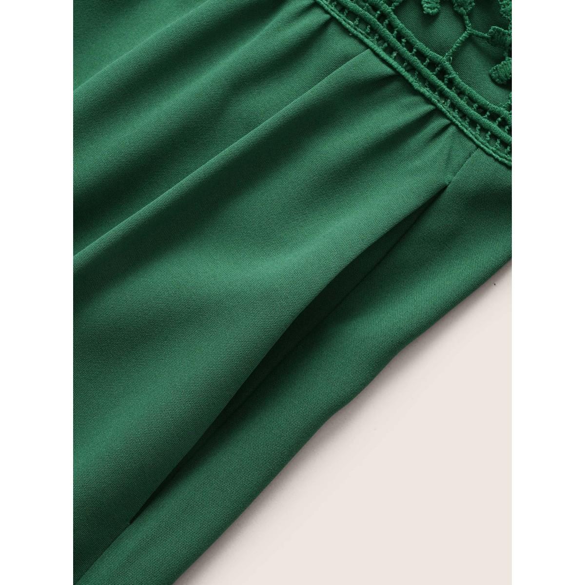 Plus Size Plain Elastic Waist Cut Out Lace Patchwork Dress Emerald Women Resort Non Non Sleeveless Curvy Midi Dress BloomChic 22-24/3X Product Image