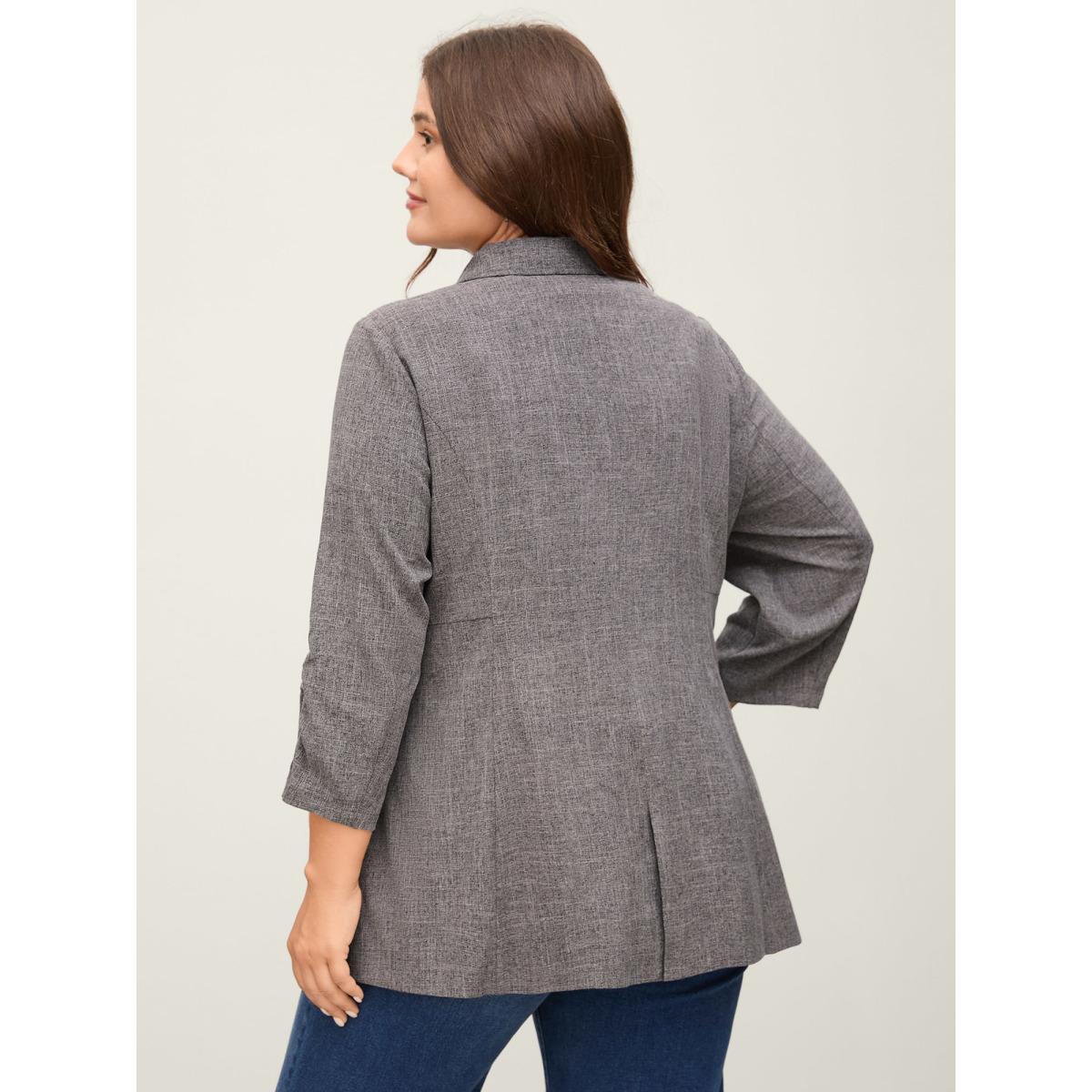 Plus Size Waist-Defining Panels Pockets Solid Blazer Black Women Office Gathered Sleeve Three Quarter Length Sleeve Suit Collar 22-24/3X Slanted pocket Office Blazers BloomChic Product Image