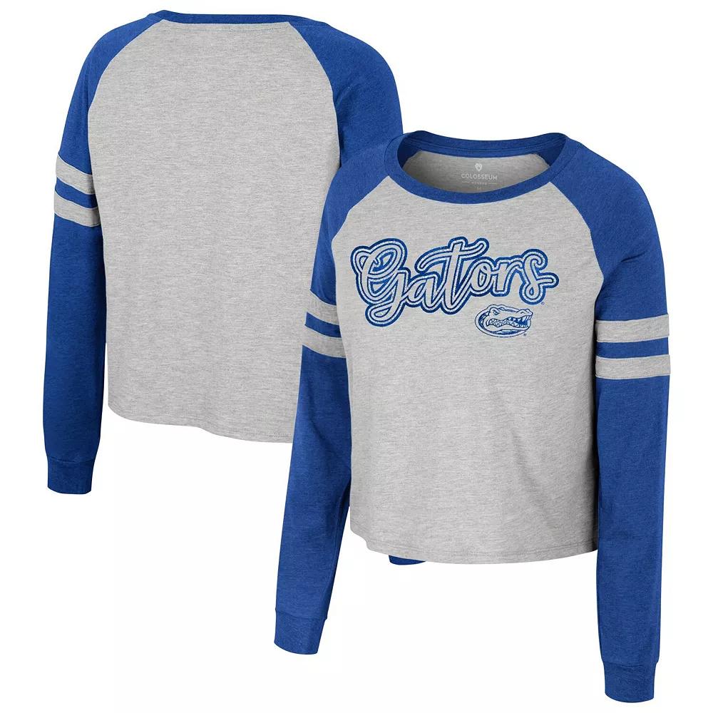 Women's Colosseum Heather Gray Florida Gators I'm Gliding Here Raglan Long Sleeve Cropped T-Shirt, Size: Large, Grey Product Image