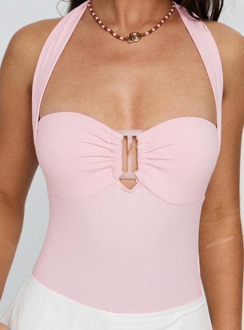 Swaying Buckle Detail Bodysuit Pink Product Image