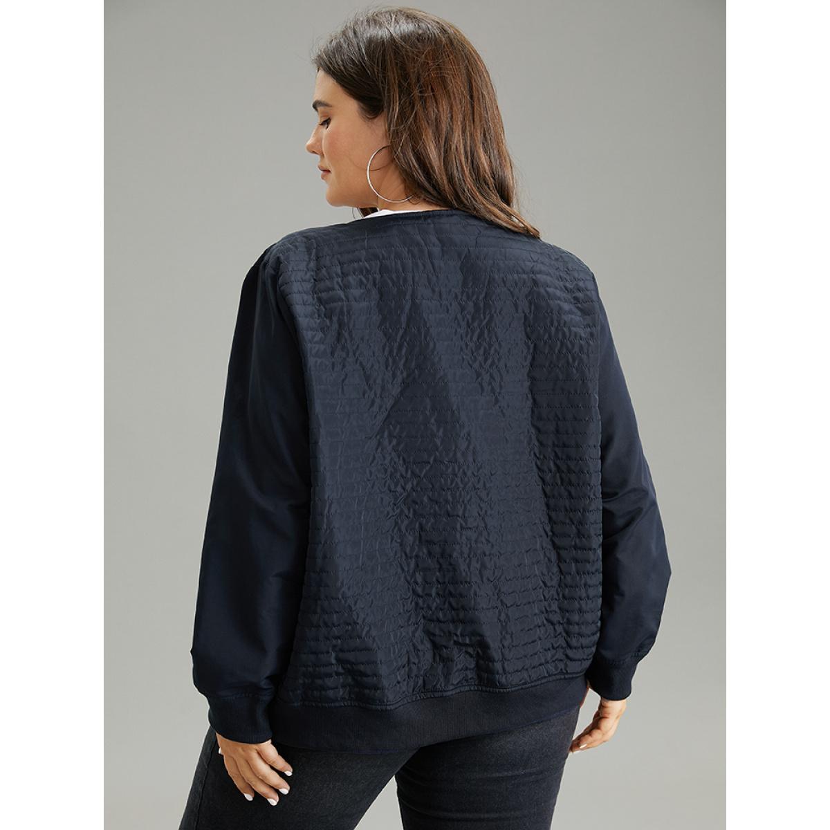 Plus Size Plisse Zipper Fly Rib Knit Jacket Women Indigo Rib Knit Everyday Jackets BloomChic 30/6X Product Image