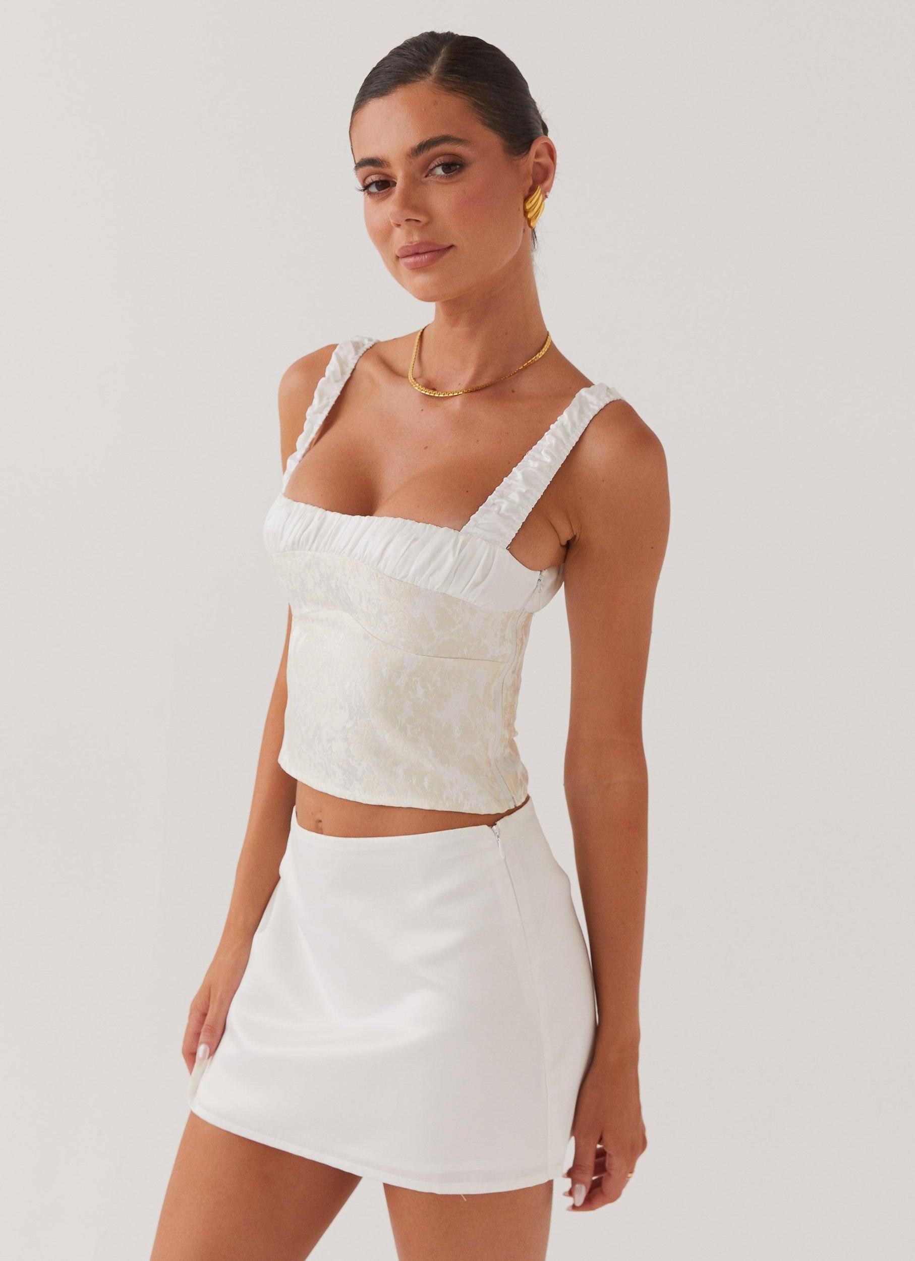 Sylvia Satin Mini Skirt - Ivory Product Image