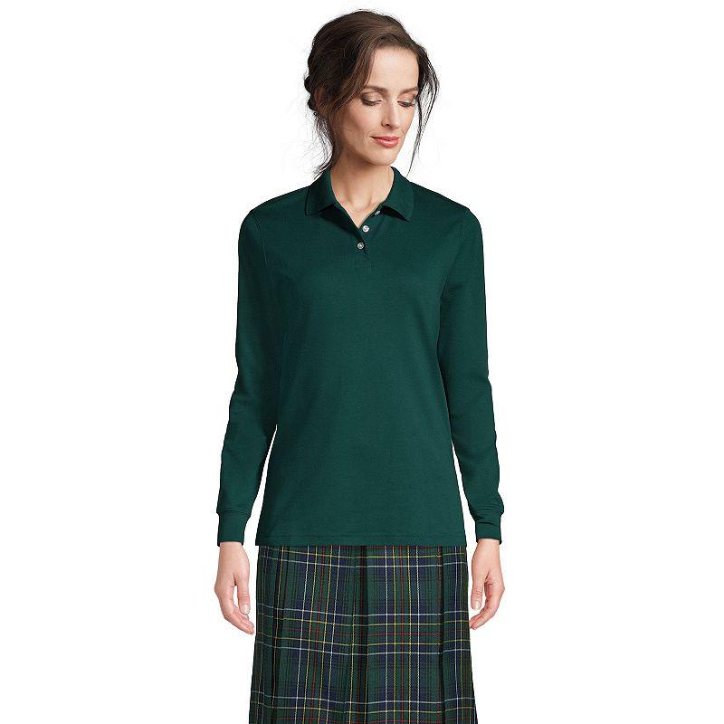 Women's Tall Lands' End School Uniform Long Sleeve Interlock Polo,  Product Image