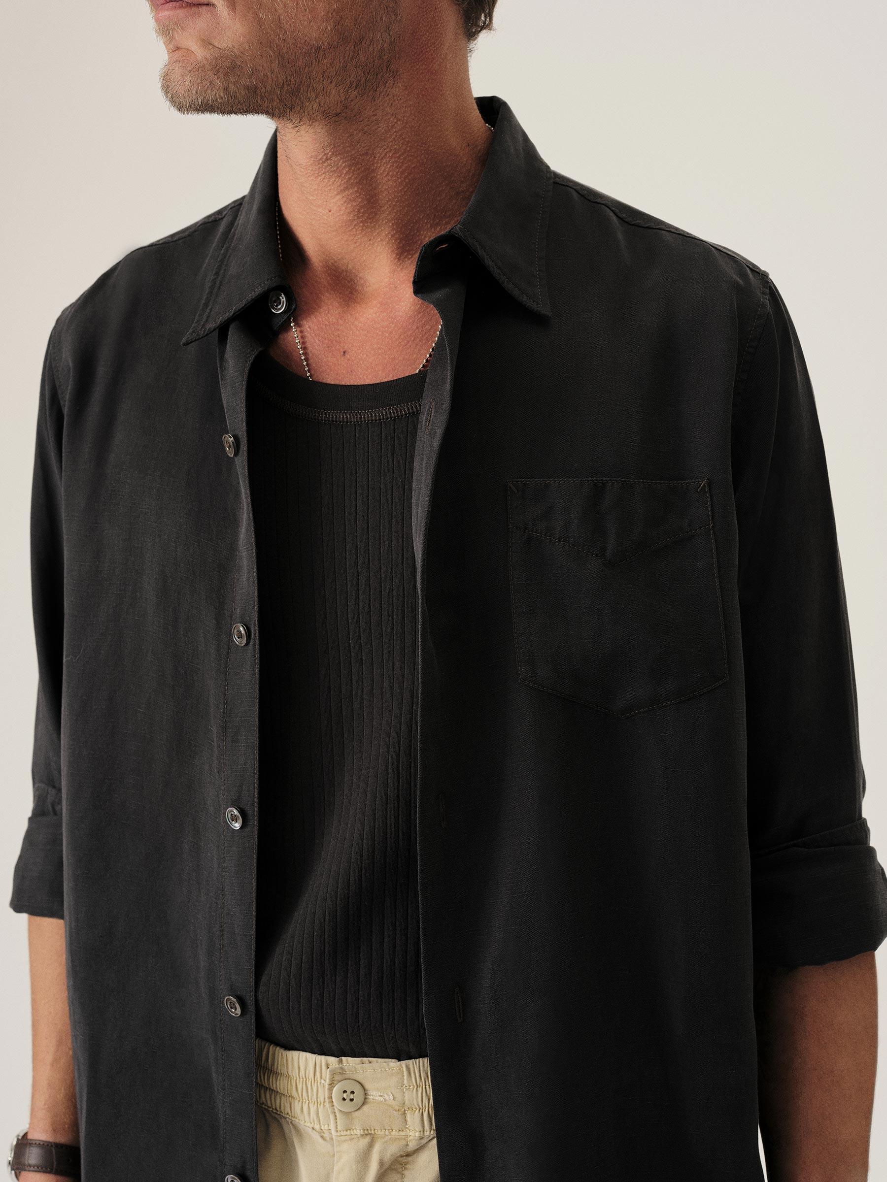 Faded Black Draped Linen Lounge Lizard Shirt Product Image