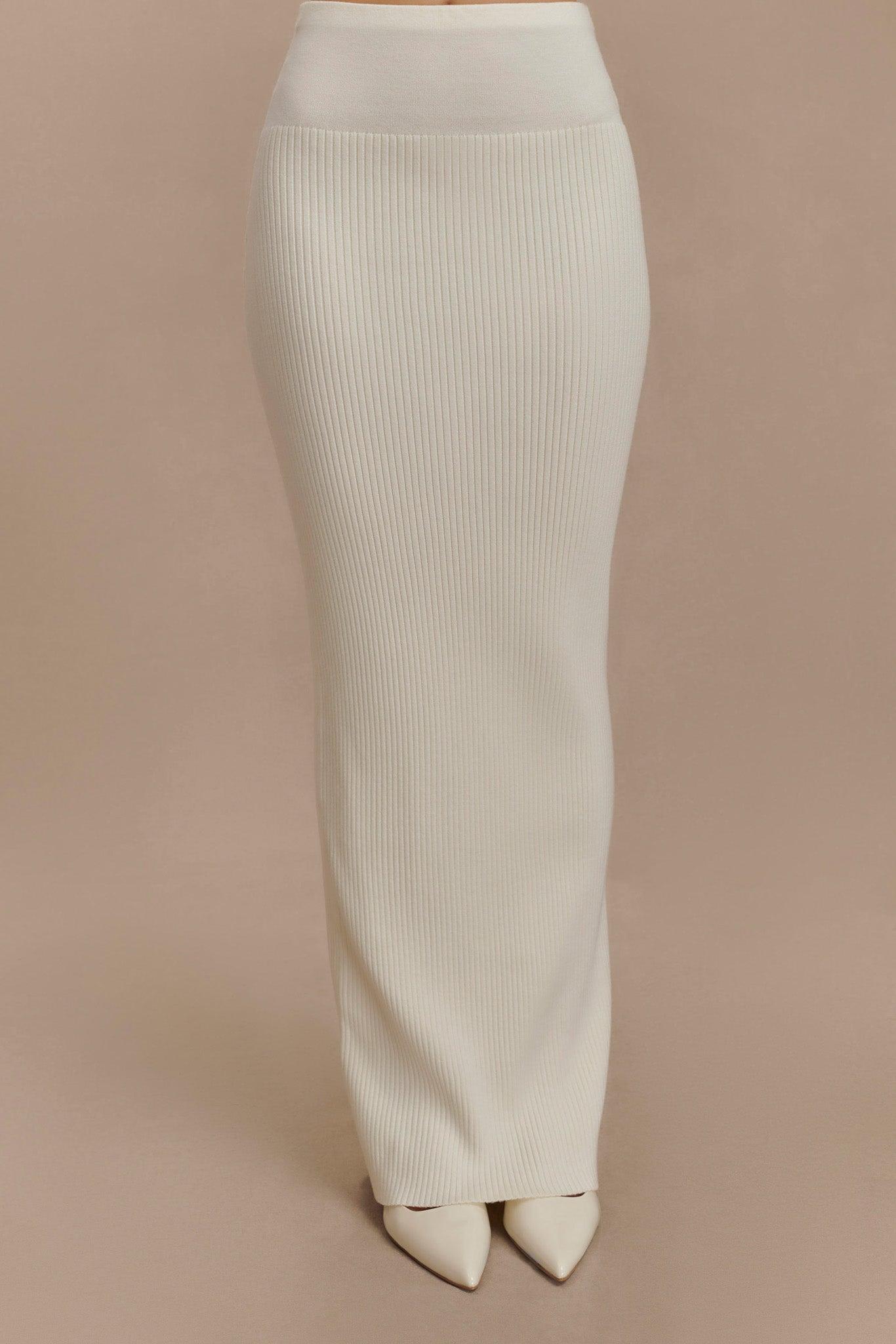 Mathilde Ribbed Knit Maxi Skirt - Ivory Product Image