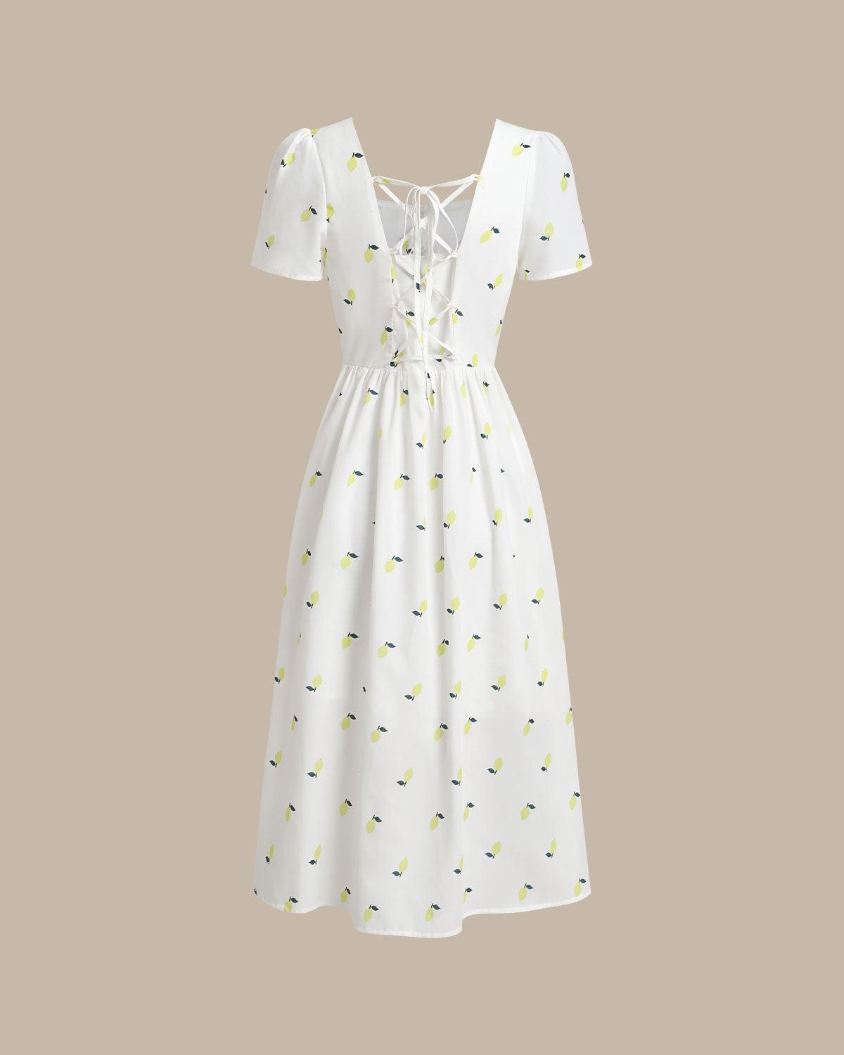 White Fruit Square Neck Midi Dress Product Image