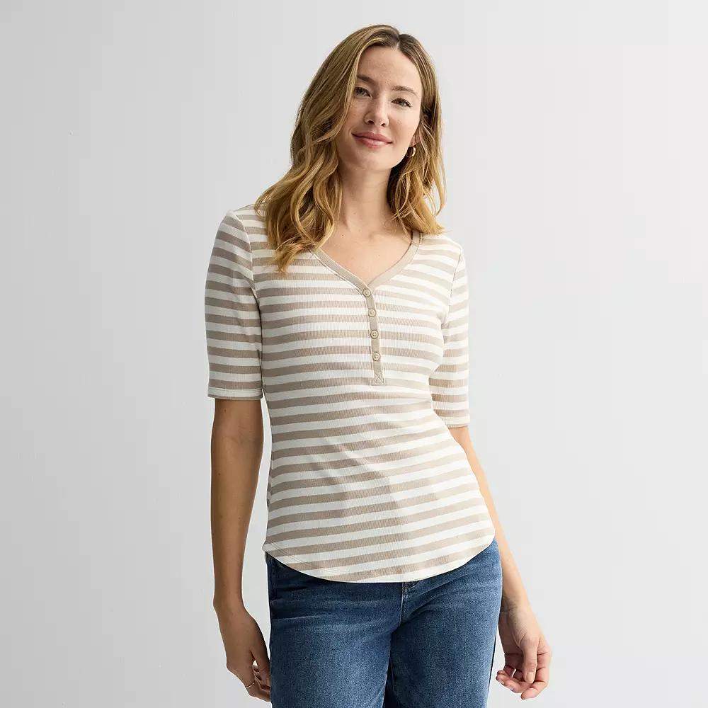Women's Sonoma Goods For Life® Slim-Fit Henley, Size: 5XL, Ivory Stripe Product Image