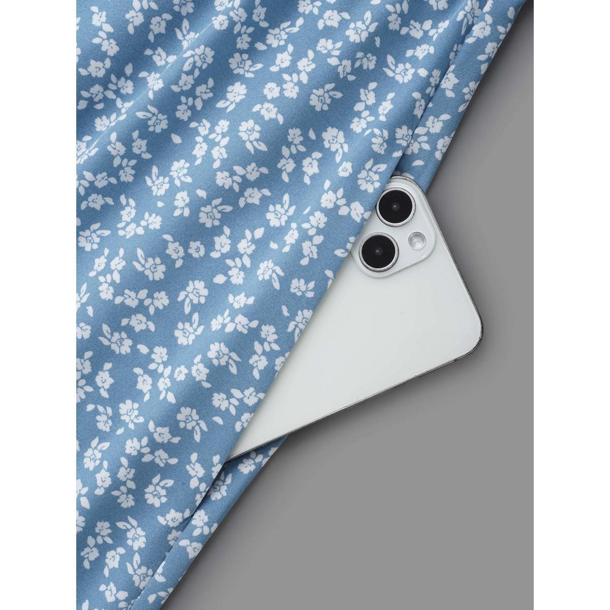 Plus Size Notched Ditsy Floral Button Midi Dress Mediumblue Women Casual Button Notched collar Elbow-length sleeve Curvy BloomChic 28/5X Product Image