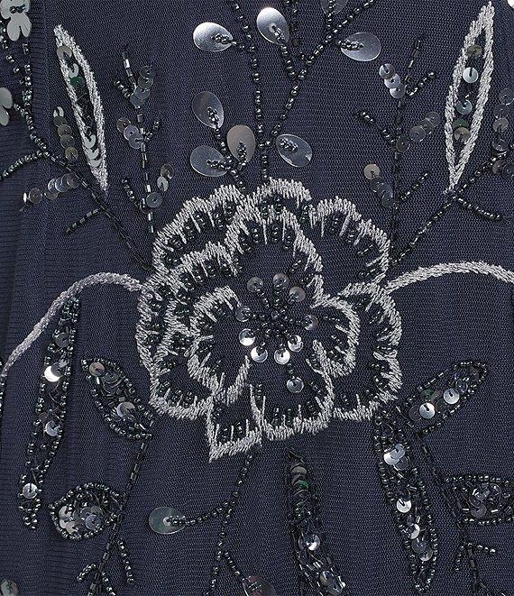 Adrianna Papell Beaded Mesh V-Neck Long Capelet Sleeves Sheath Gown Product Image