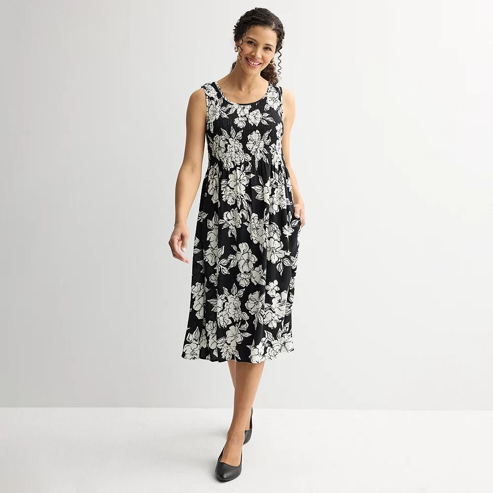 Petite Croft & Barrow® Smocked Midi Dress, Women's, Size: XS Petite, Black Line Floral Product Image