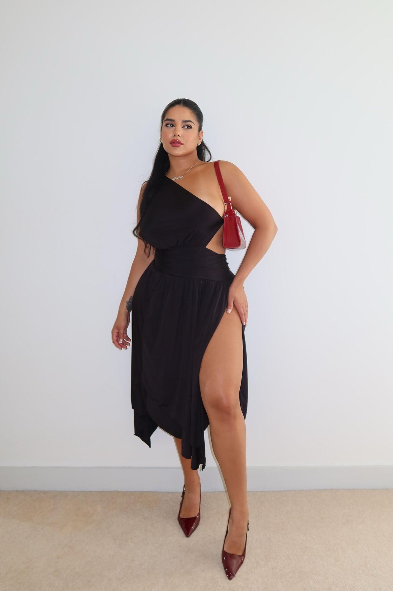 Midnight Essence Cut Out Midi Dress - Black Product Image