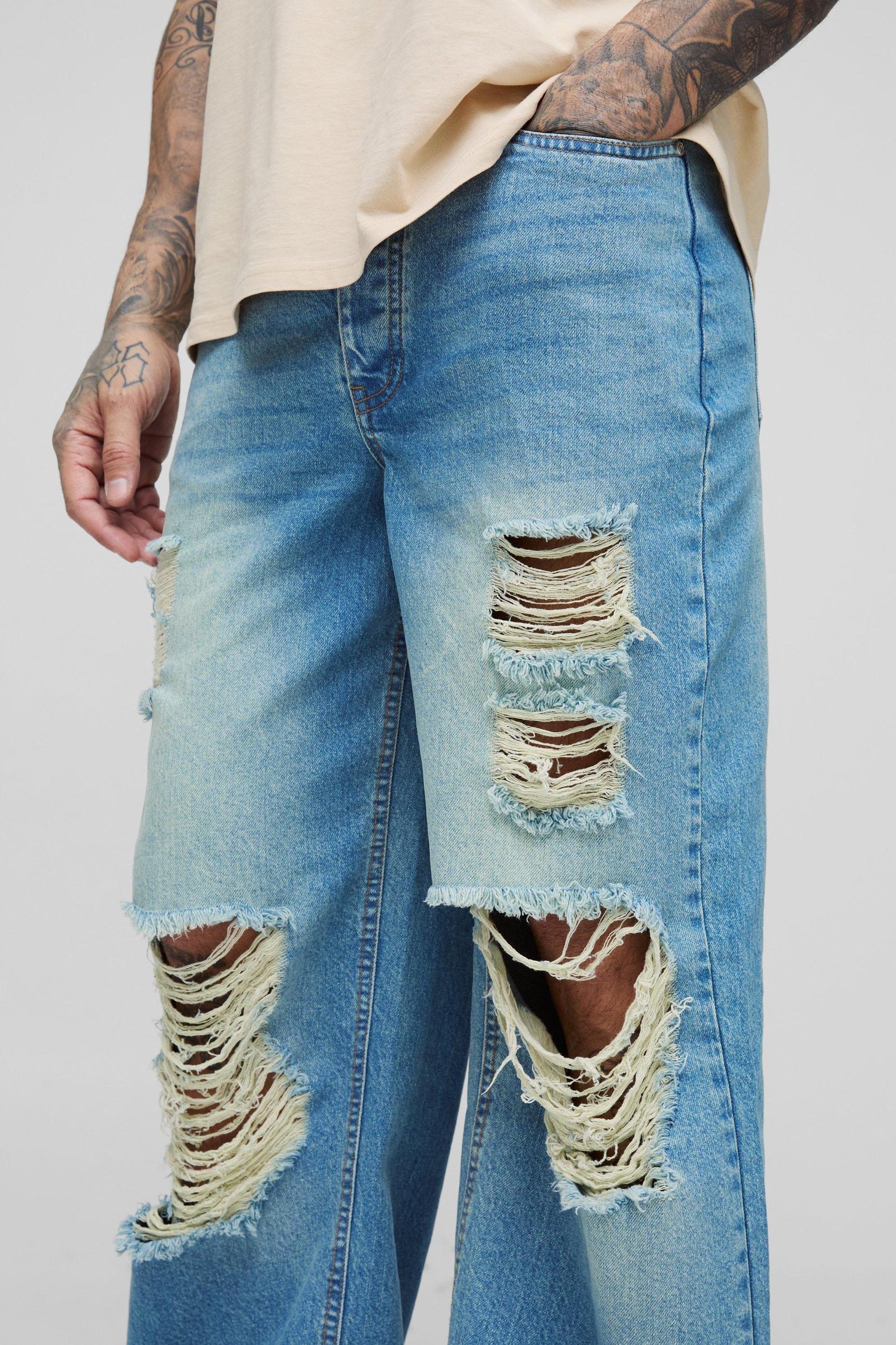 Tall Relaxed Ripped Rigid Jeans | boohooMAN USA Product Image