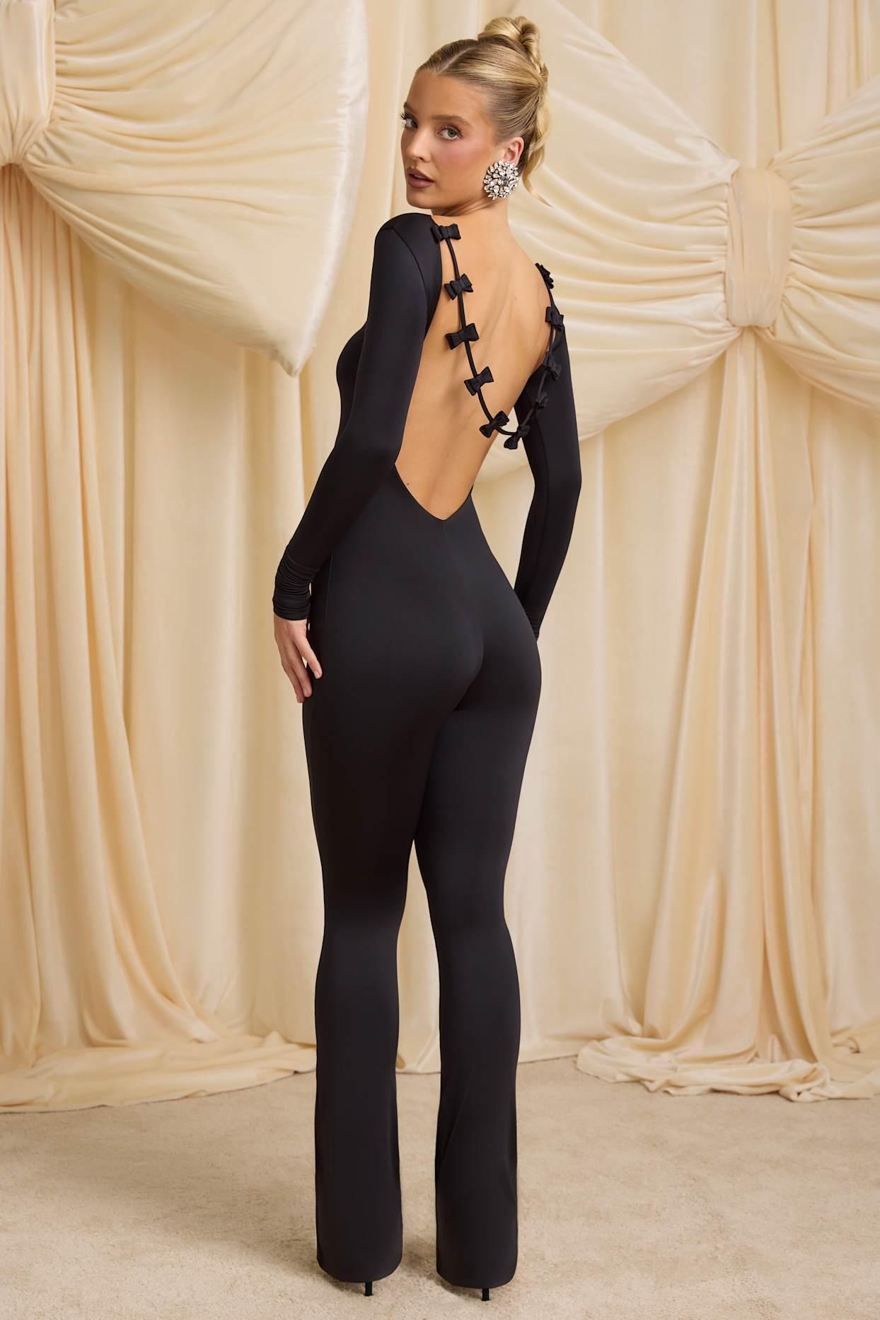 Slinky Jersey Bow-Detail Jumpsuit in Black Product Image