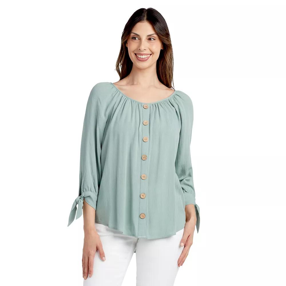 Womens AB Studio Button-Front Tie-Sleeve Top Green Product Image