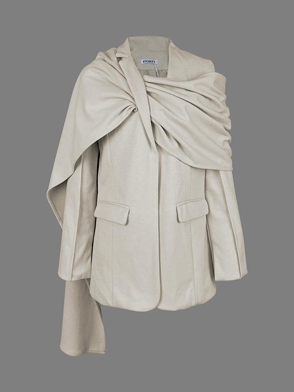 Long Sleeves Loose Pockets Solid Color Split-Joint Notched Collar Blazer Outerwear Product Image