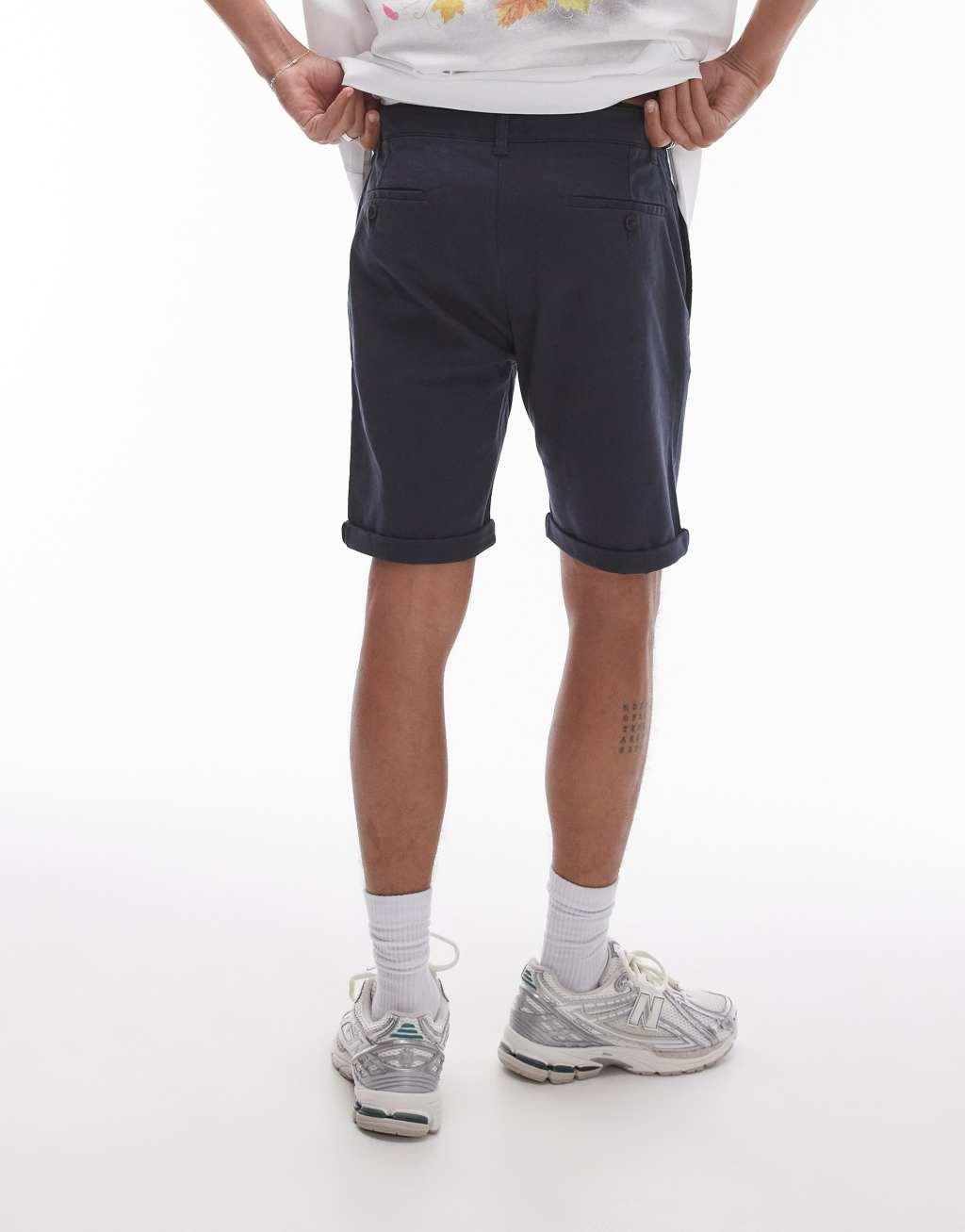 Topman skinny chino shorts in navy Product Image