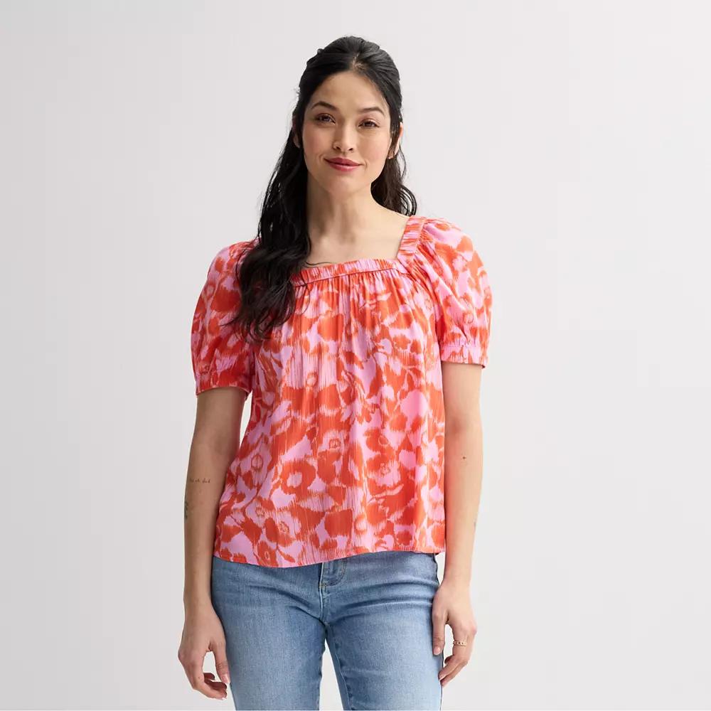 Women's Sonoma Goods For Life® Squareneck Peasant Top, Size: XXL, Vivid Pink Floral Product Image