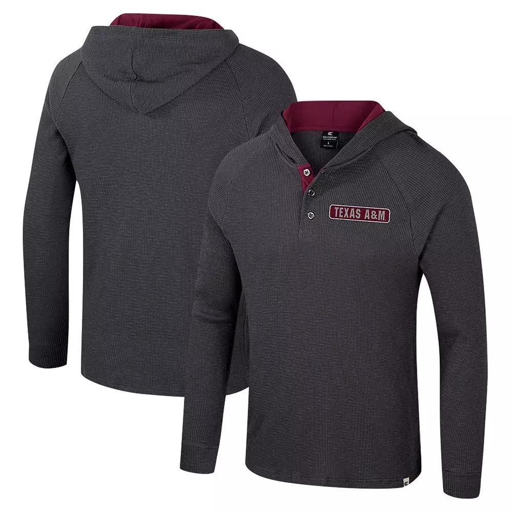 Men's Colosseum  Charcoal Texas A&M Aggies Dujour Ralgan Long Sleeve Henley Hoodie T-Shirt, Size: 2XL Product Image