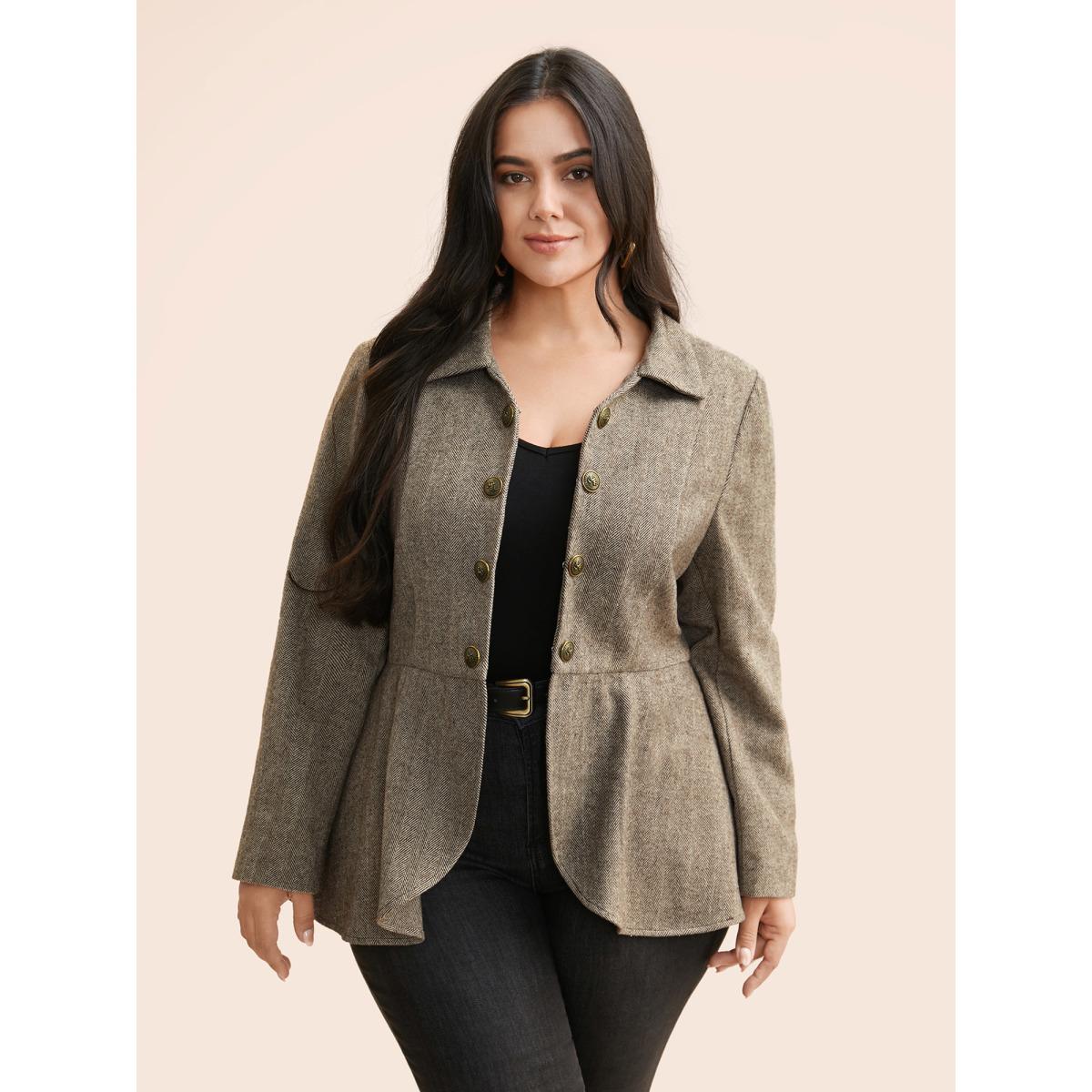 Plus Size Lapel Collar Metal Detail Jacket Women Multicolor Button Bodycon Everyday Jackets BloomChic 22-24/3X Product Image