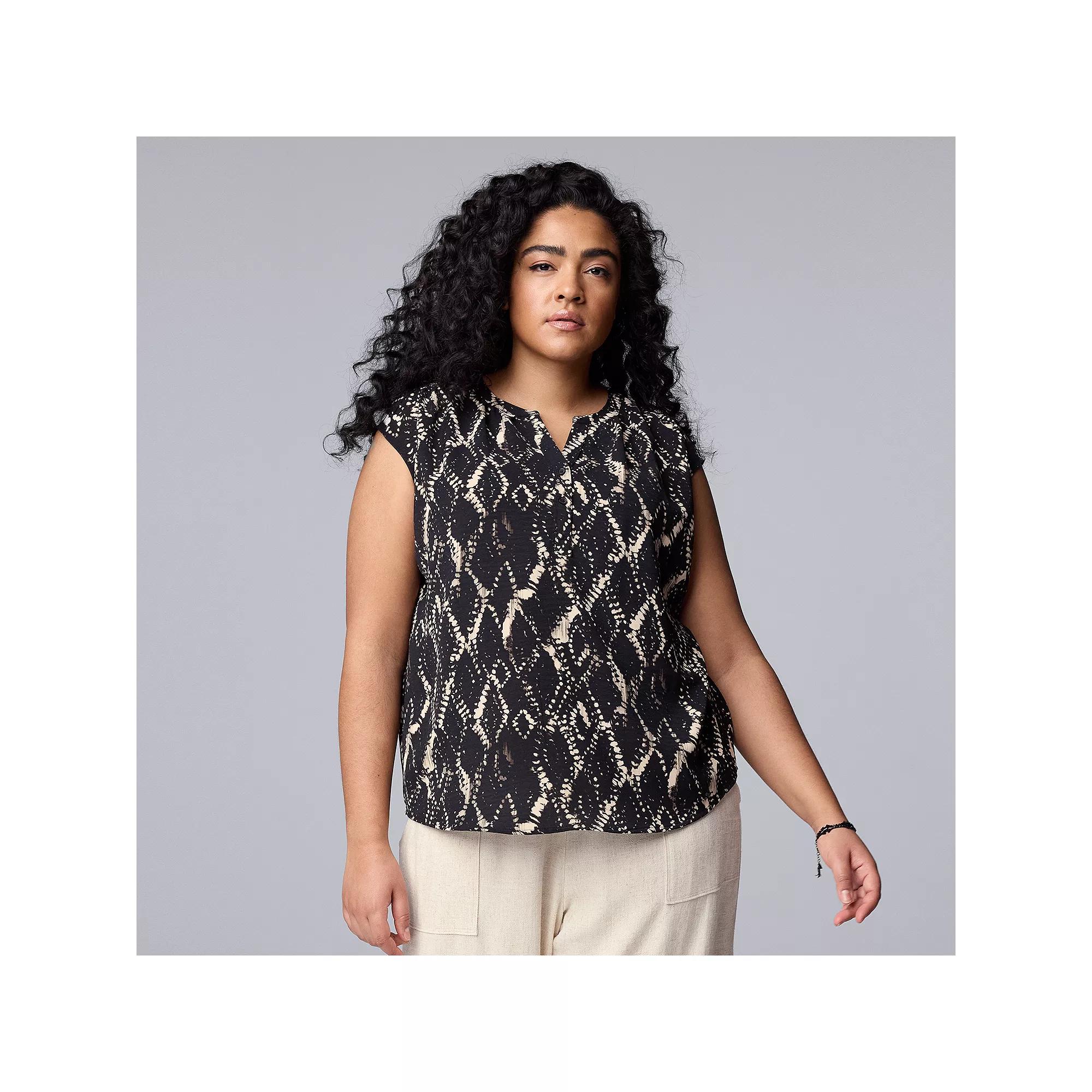 Plus Size Simply Vera Vera Wang Short Dolman Sleeve Popover Blouse, Women's, Size: 2XL, Black Diamond Dye Product Image