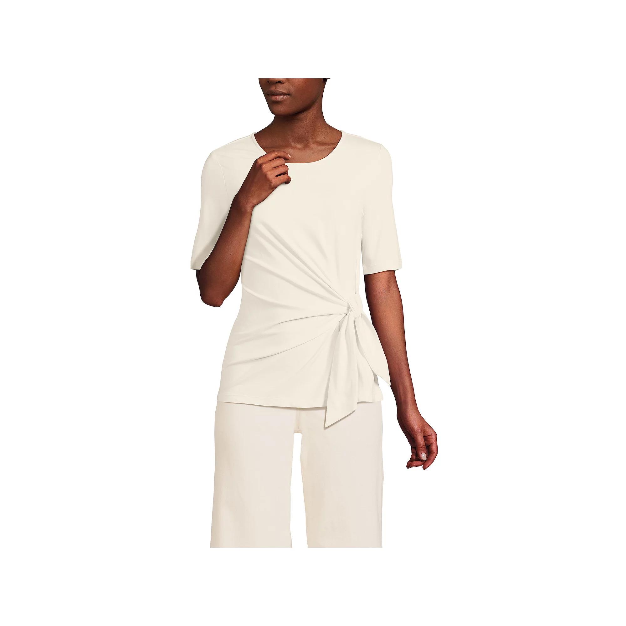 Women's Lands' End Lightweight Jersey Tie Front Top,  Product Image