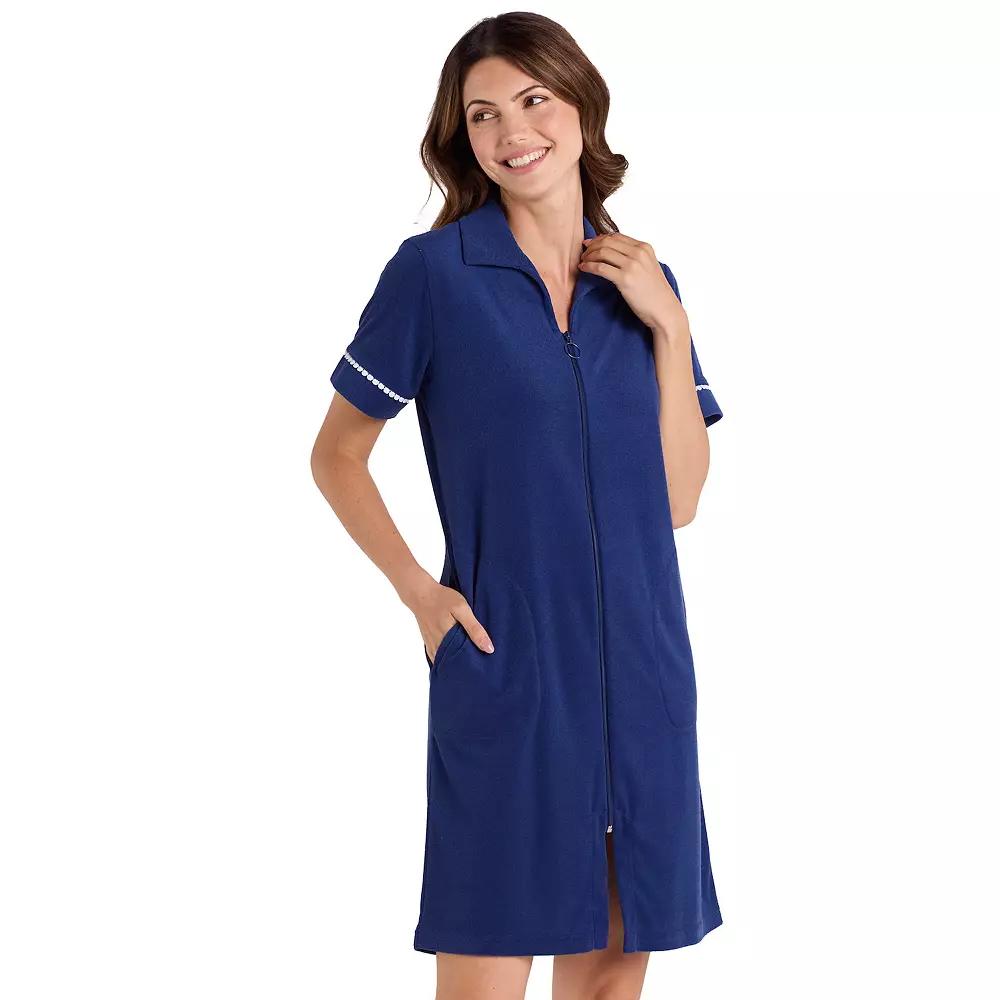 Women's Miss Elaine Essentials Terry Short Zip Robe,  Product Image