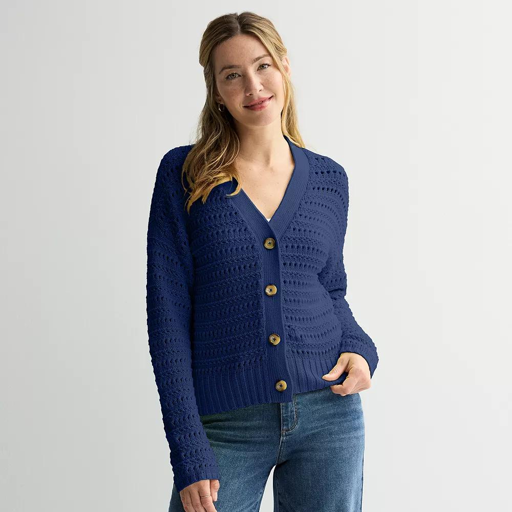 Women's Sonoma Goods For Life® Open Knit Cardigan, Size: XXL, Blue Beauty Product Image