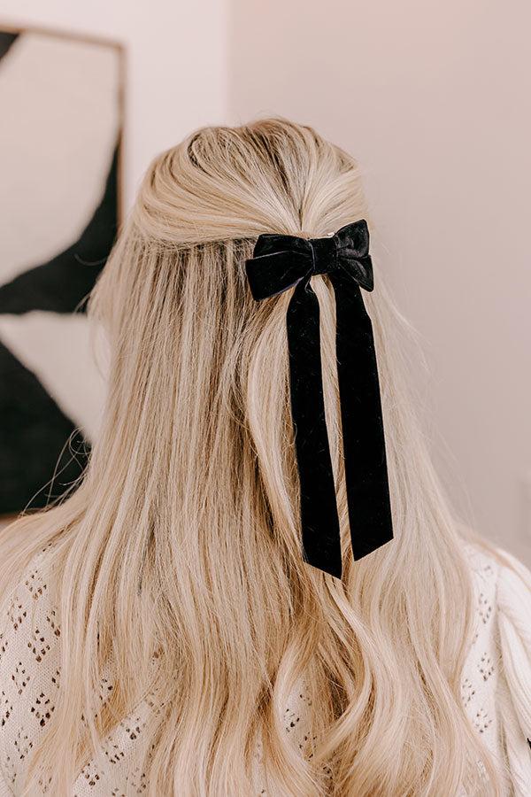 Crushing On You Velvet Bow Hair Clip in Black Product Image