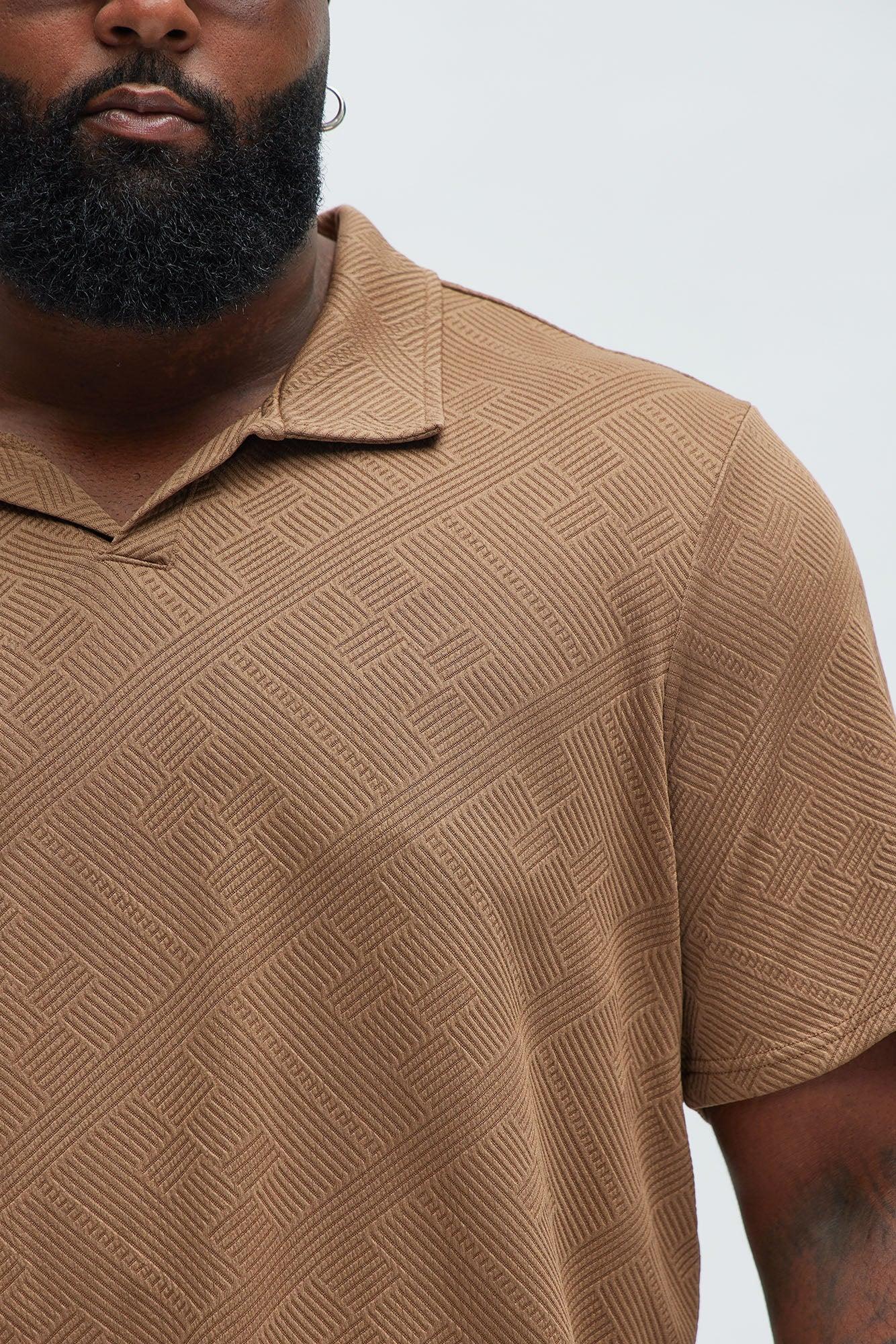 Easton Geo Textured Johnny Collar Polo - Brown Product Image