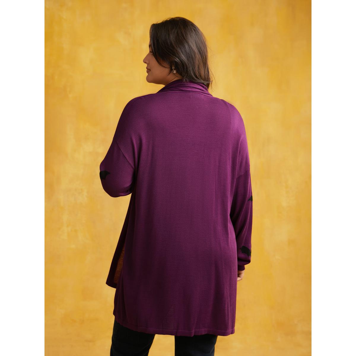 Plus Size Supersoft Essentials Halloween Bat Pattern Lapel Collar Cardigan Rust Women Playful Loose Long Sleeve Casual Cardigans BloomChic 30/6X Product Image