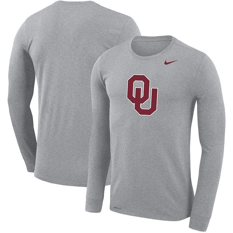 Men's Nike Heathered Gray Oklahoma Sooners School Logo Legend Performance Long Sleeve T-Shirt, Size: Small, Grey Product Image