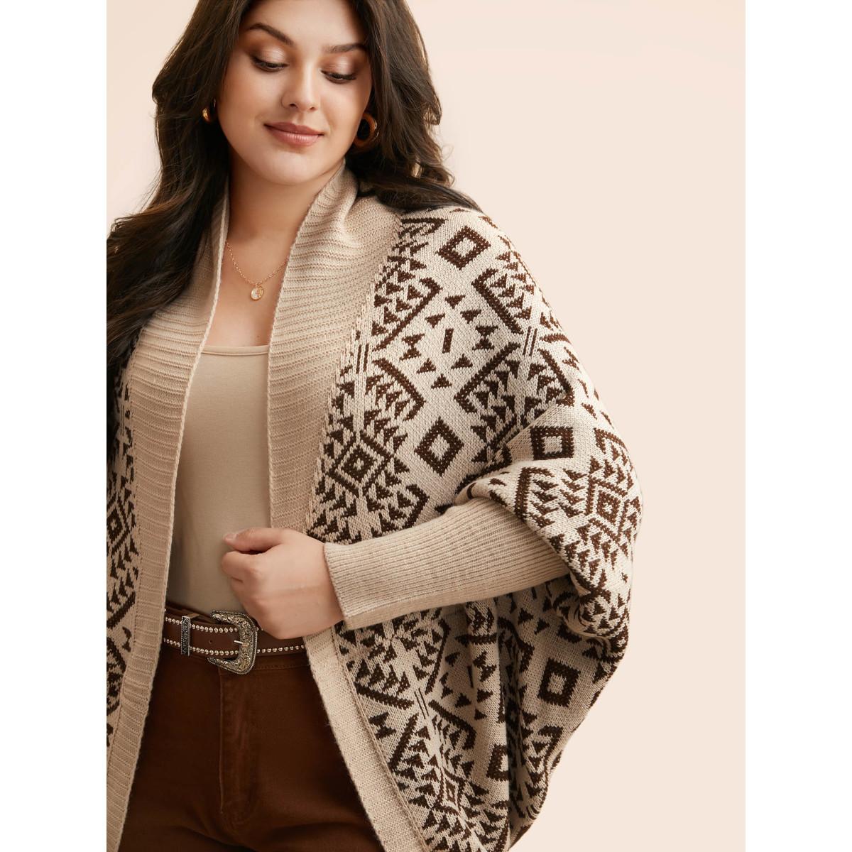 Plus Size Bandana Geometric Dolman Sleeve Cardigan DarkBrown Women Boho Loose Long Sleeve Vacation Cardigans BloomChic 26/4X Product Image