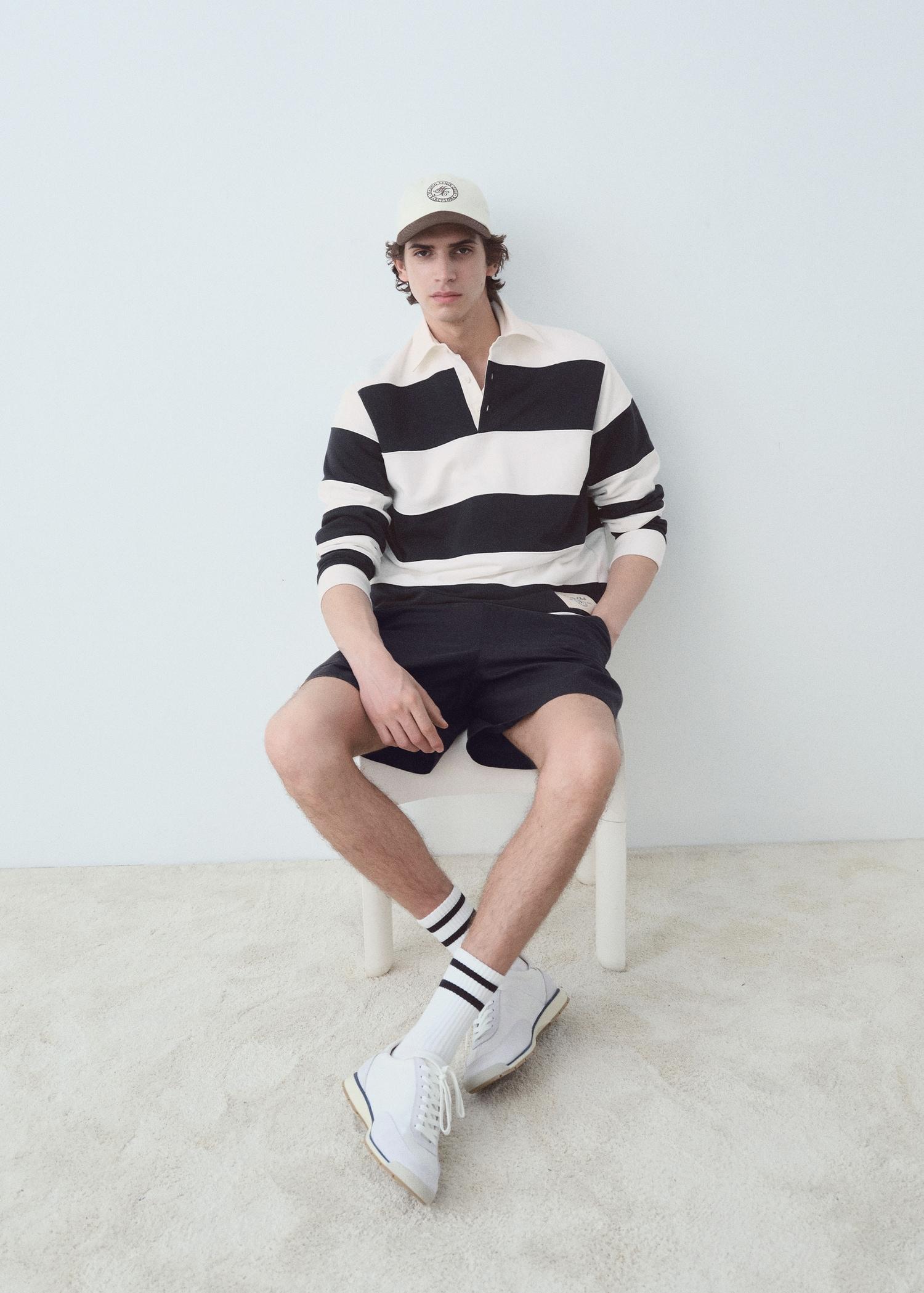 Striped polo-neck sweatshirt - Men | MANGO USA Product Image