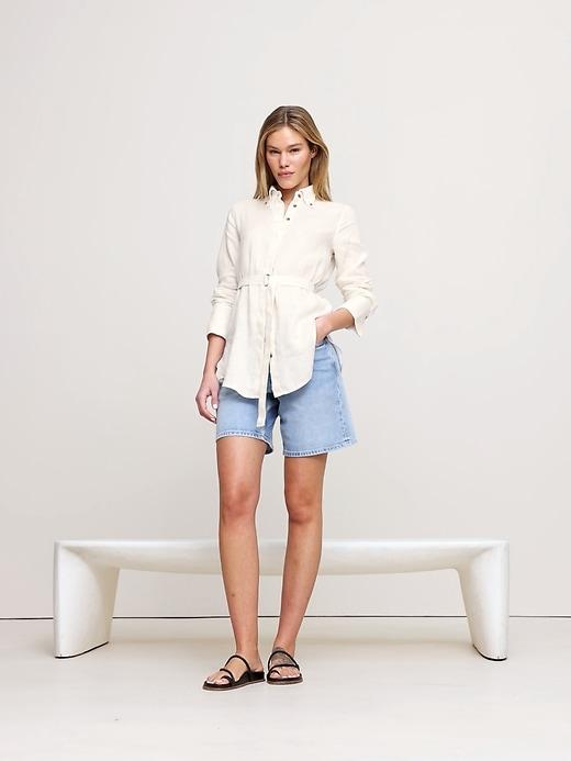 Linen Belted Tunic Shirt Product Image