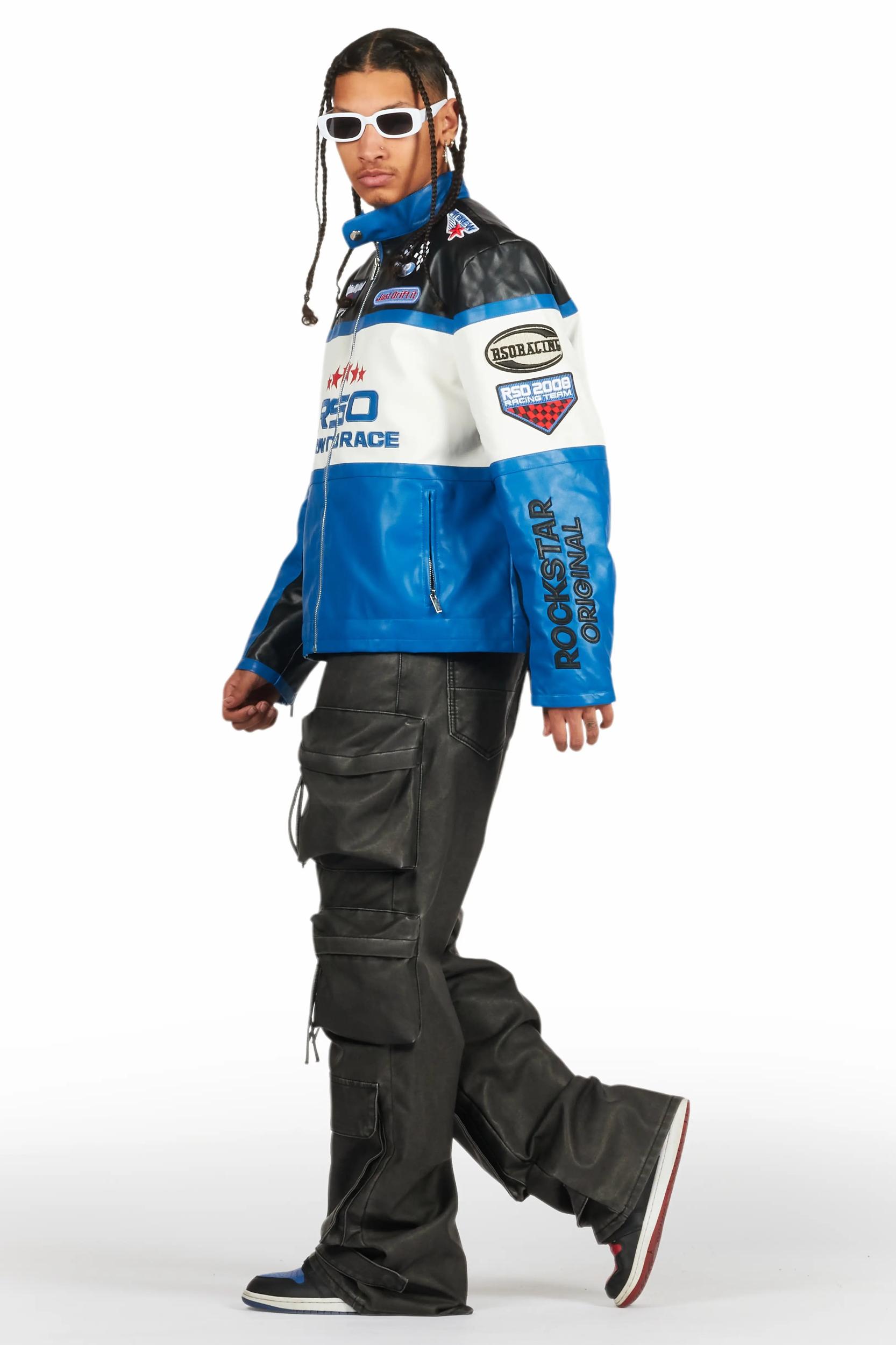 Lenz Black Distressed PU Stacked Leather Jean Male Product Image