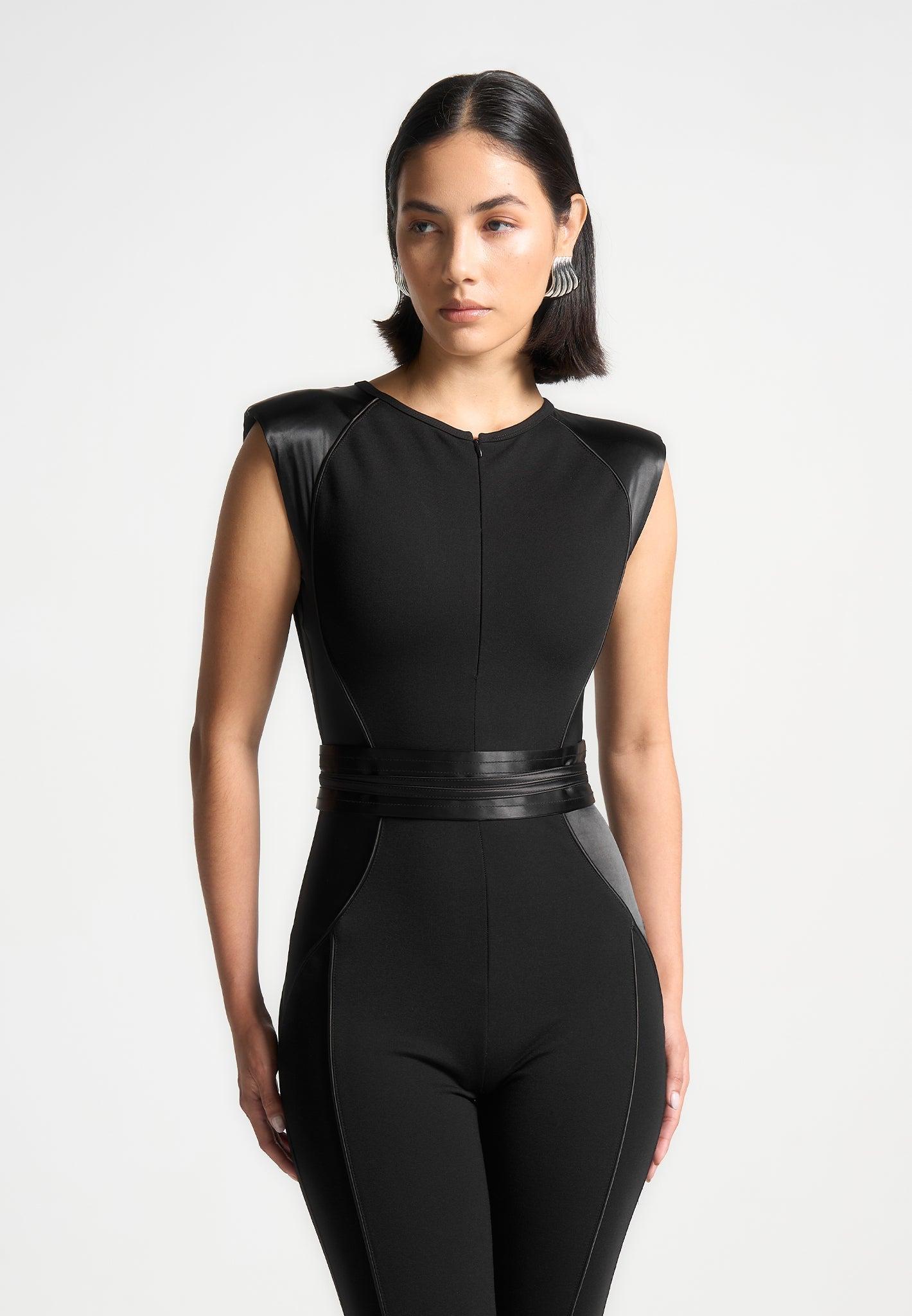 Satin Contour Flared Jumpsuit - Black Female Product Image