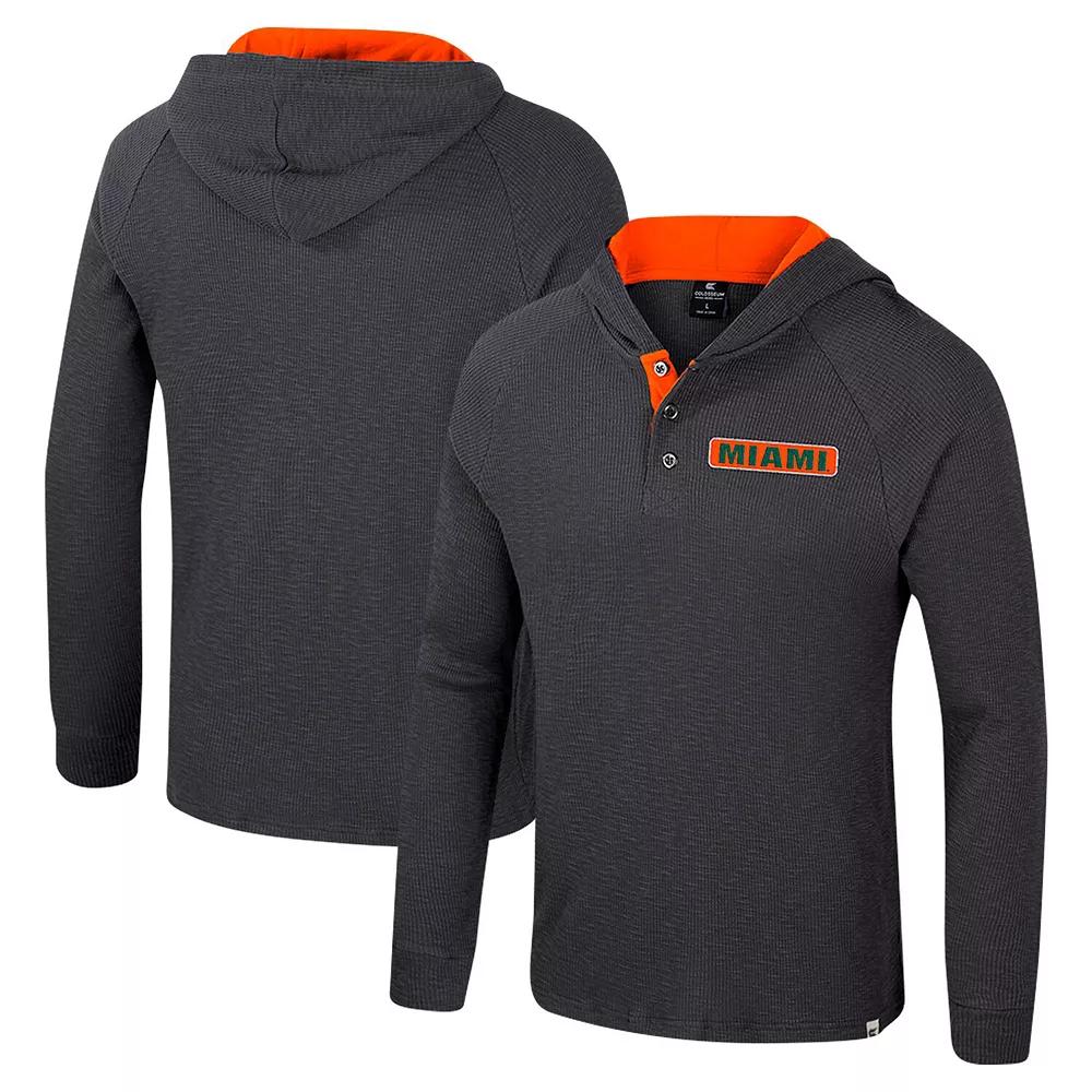 Men's Colosseum Charcoal Miami Hurricanes Dujour Ralgan Long Sleeve Henley Hoodie T-Shirt,  Product Image