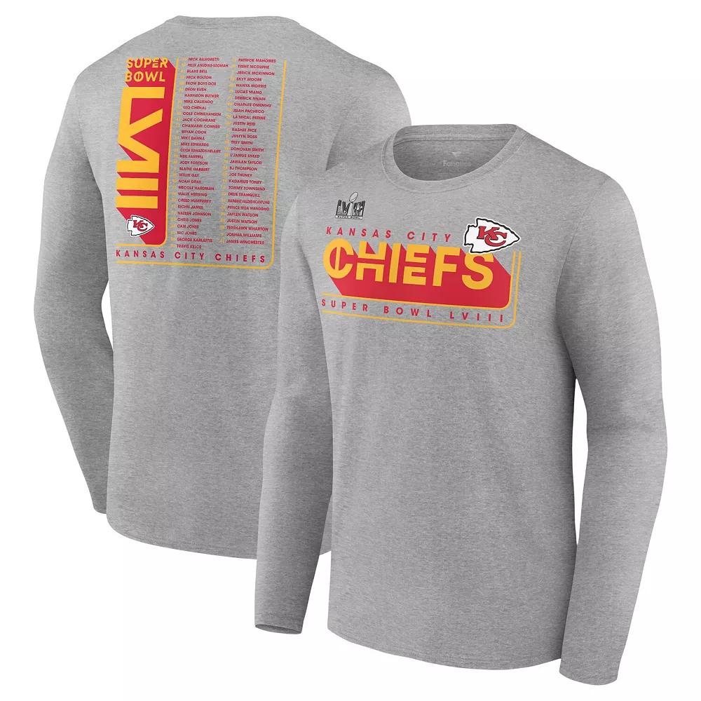 Men's Fanatics Branded Heather Charcoal Kansas City Chiefs Super Bowl LVIII Roster Long Sleeve T-Shirt, Size: Medium Product Image