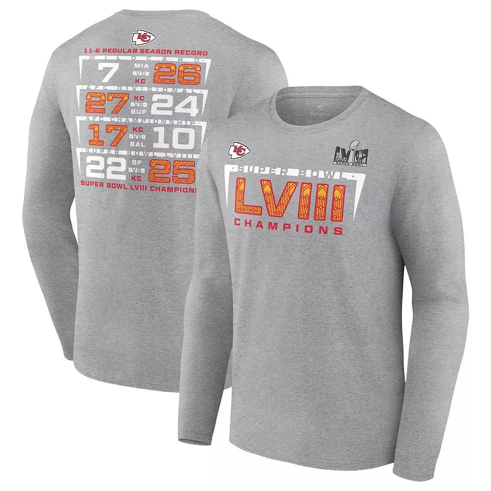 Men's Fanatics Branded Heather Charcoal Kansas City Chiefs Super Bowl LVIII Champions Counting Points Score Long Sleeve T-Shirt, Size: Large Product Image