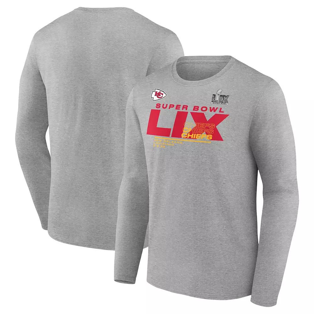 Men's Fanatics  Heather Gray Kansas City Chiefs Super Bowl LIX Big & Tall Quick Pass Long Sleeve T-Shirt, Size: 4XB, Grey Product Image