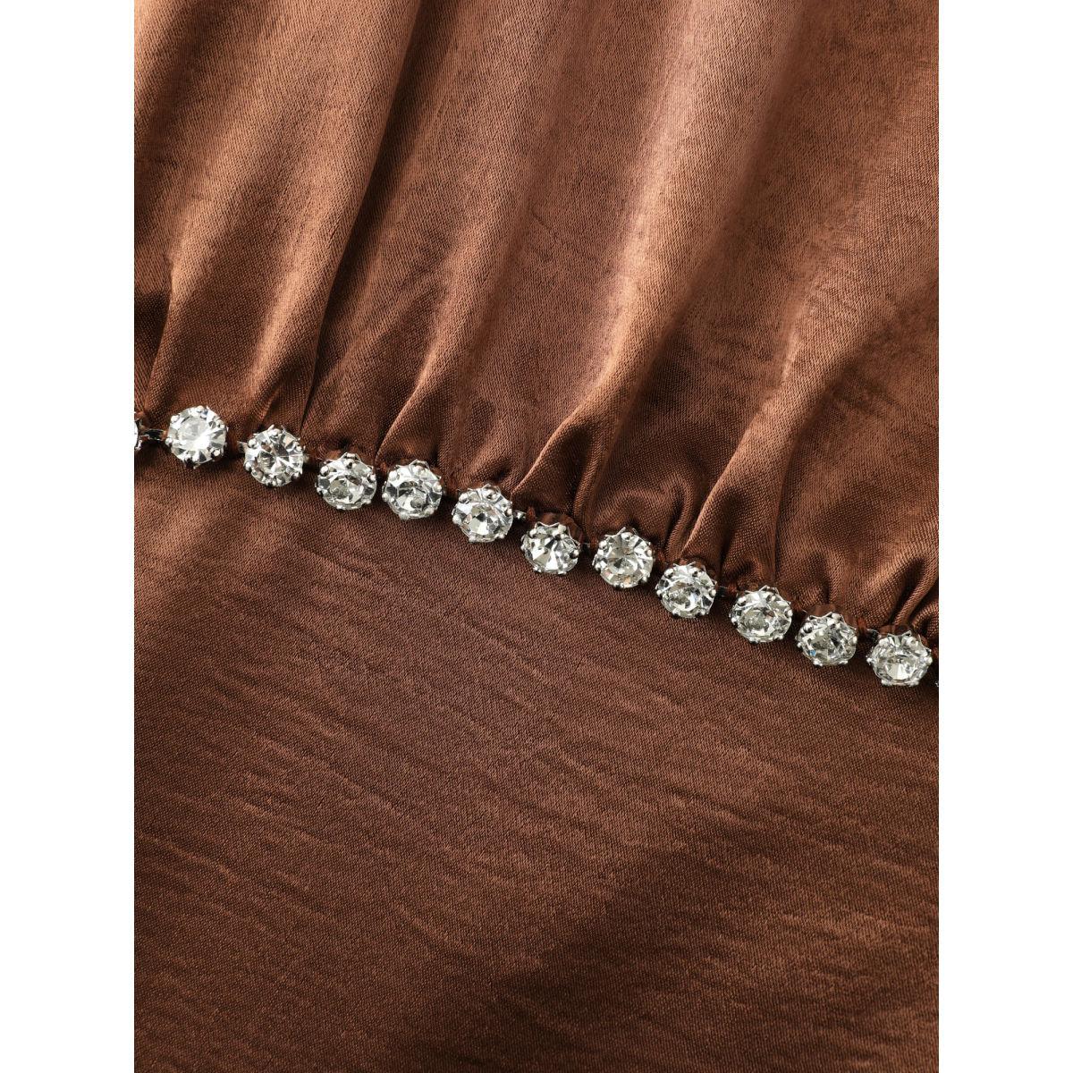 Plus Size Flared Sleeve Metal Detail Waistline Mini Dress Yellowishbrown Women Party&Cocktail Round Neck Extra Long Sleeve Curvy BloomChic 28/5X Product Image