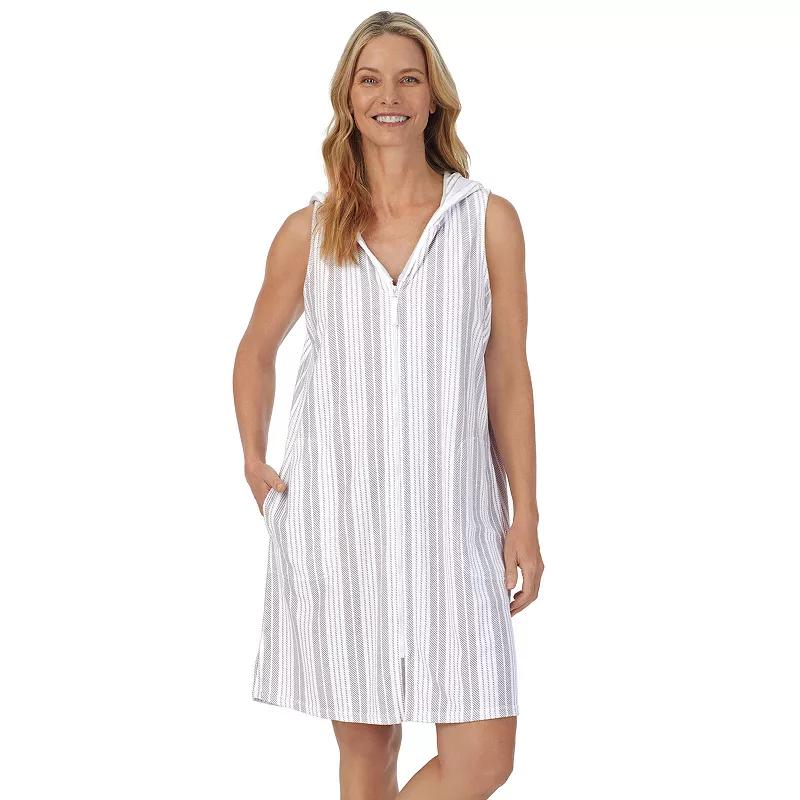 Women's Stan Herman Baby Terry Hooded Zip-Up Robe, Size: Small, Cloud Gray Stripe Product Image