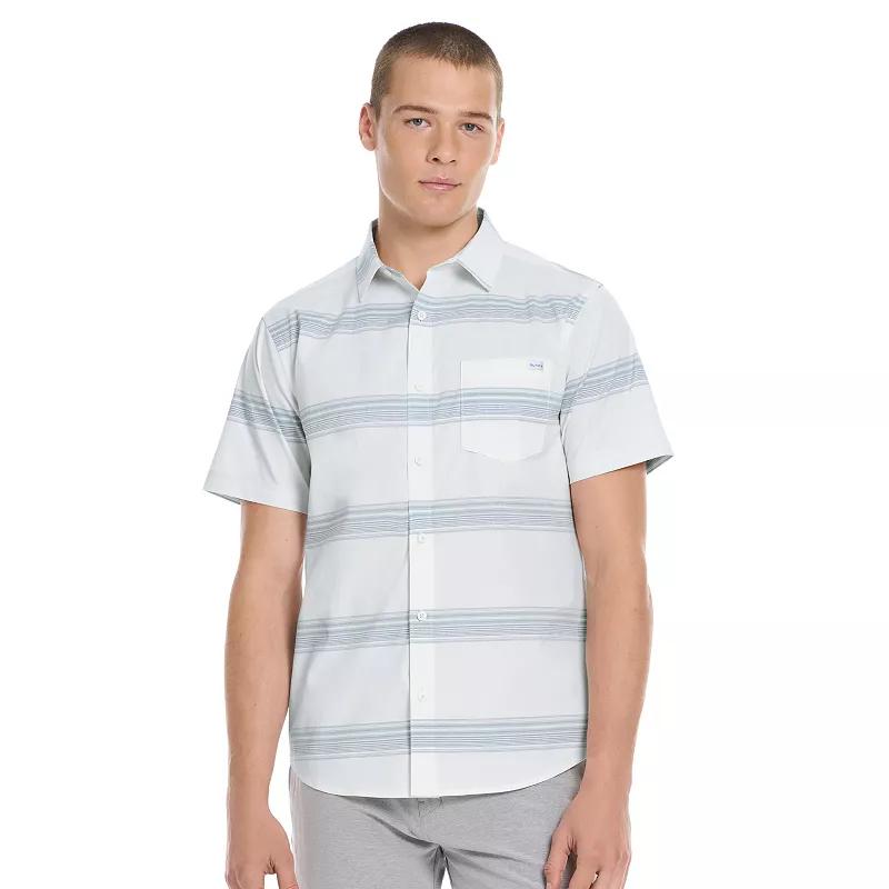 Men's Hurley Tropical Print Short Sleeve Button-Up Shirt, Size: Small, Hypnotic Stripe Product Image